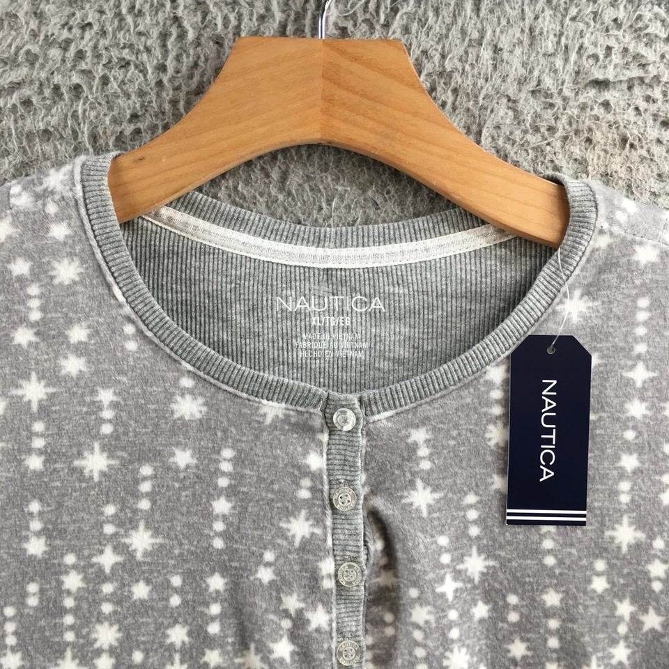 Nautica 睡衣女式 XL 灰色星星印花长袖套衫 V 领新品 — 第 3/4 张图片