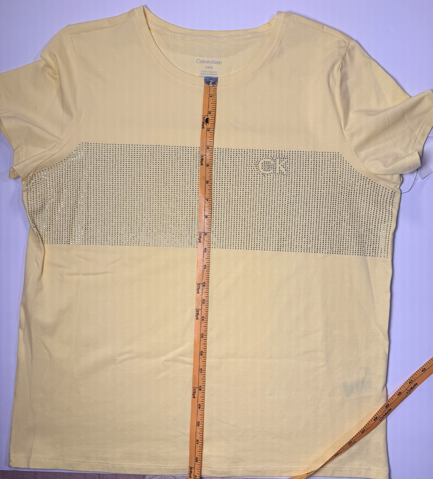 Calvin Klein Women's T-Shirt- Lemon Ice Yellow- Size Large - Metallic Logo thumbnail 8