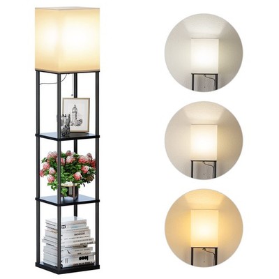 Floor Lamp with Shelves, Modern Square Standing Lamp with 3 Color Temperature...