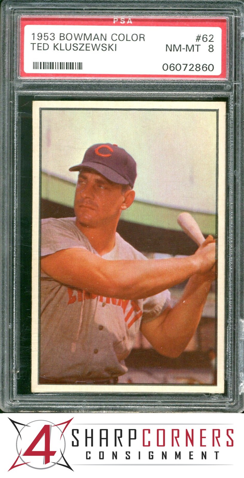 1953 BOWMAN COLOR #62 TED KLUSZEWSKI REDS PSA 8