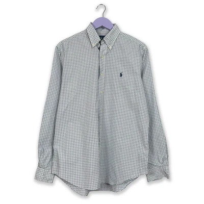 Chemise Ralph Lauren à Carreaux Blanc Et Bleu Classique Adapté - Taille M 15.5 - Photo 1/4
