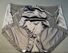  NWOT Black Satin  Lace Hi-Cut Panty Size L Lace Silky Soft Covers Well