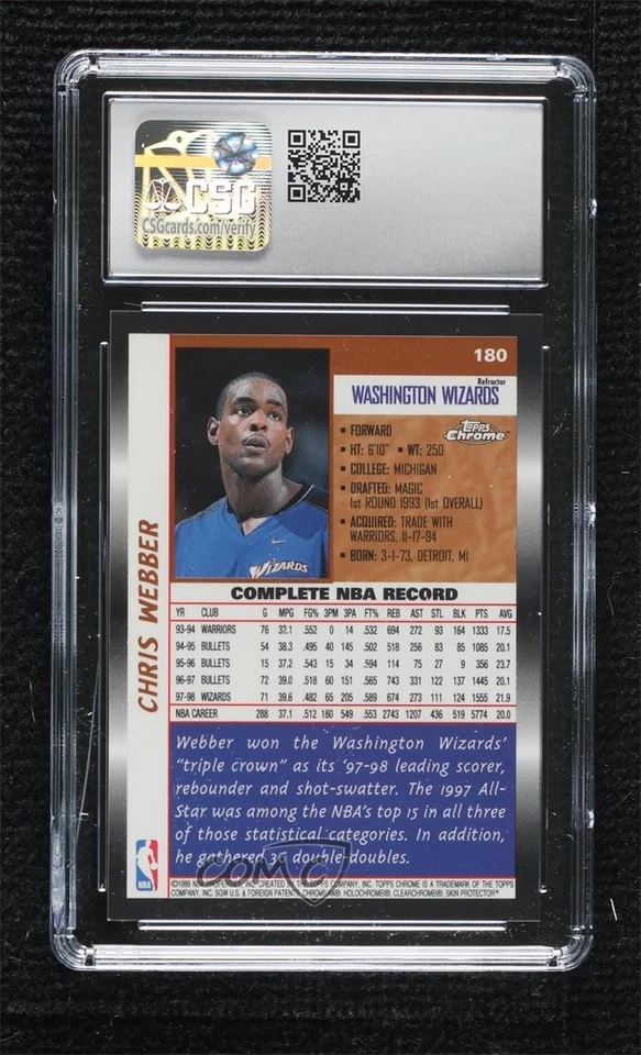 1998-99 Topps Chrome Refractor Chris Webber #180 CSG 8.5 HOF - Image 2 of 2