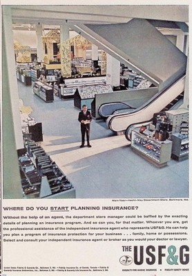 USF&G 1961 Vintage Print Ad Insurance Department Store Baltimore
