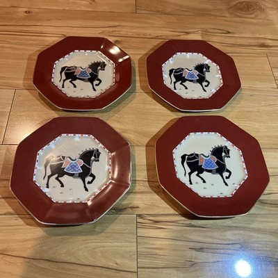 Vintage 1981 Fitz & Floyd Ceremonial Horse Plates Set of 4 Japan Octagonal Gold