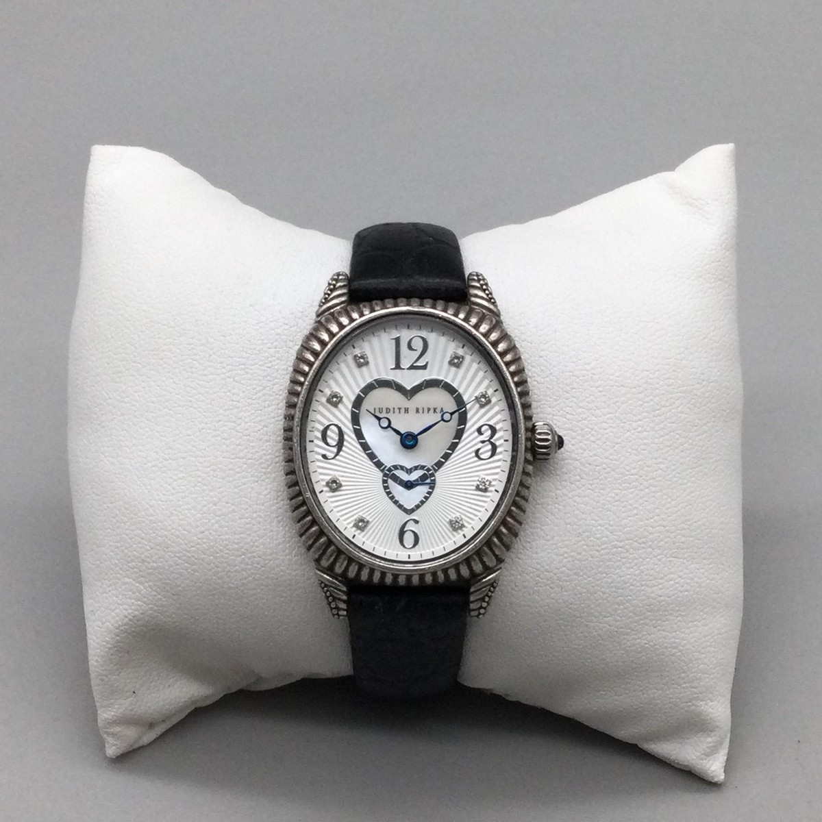 Judith Ripka Sterling Silver MOP Textured Dial Heart Watch Blue Hands JUDITH RIPKA Sterling Silver WATCH Oval Case Heart MOP Dial  main image 2