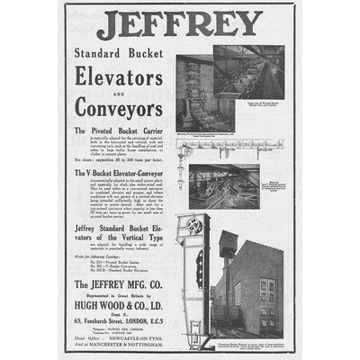 Jeffrey MFG CO Schaufelaufzüge & Förderbänder Vintage Technik Werbung 1924