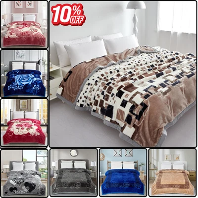 E BEDDING & RUGS Reversible 2 PLY Heavy Weight Warm Blanket King Size Super Soft Luxury Bed Throw