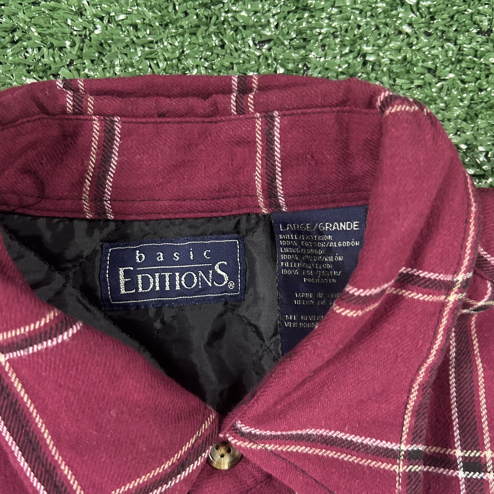 vtg y2k basic editions quilt lined flannel work shirt jacket shacket men’s large