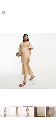 Paris Atelier & OTHER STORIES Linen Tie Waist Flutter Sleeve Midi Dress size 12