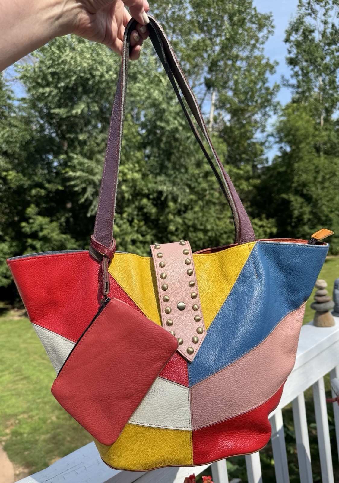 Amerileather Patchwork Studded Large Leather bag … - image 12