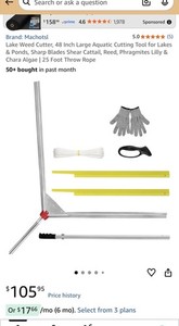 Machotsl 48 in Lake/Pond Weed Cutter Stainless Steel w/ Rope, Sharpener, Covers