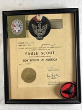 BOY SCOUTS BSA 1950 EAGLE SCOUT CERTIFICATE TROOP 1 NEWFOUNDLAND PA w/ 2 PATCHES
