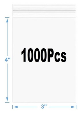 3'' x 4'' Resealable Plastic Bags 1000 Pack Reclosable Mini Bags with Zipper
