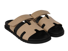 Hermes Mens Chypre Sandals US 9 EU 42 Aligator Crocodile Beton Beige Tan Slides