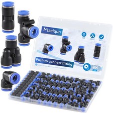 48 Pcs 1/4 Inch OD Push to Connect Fittings Kit Air Line Pneumatic Blue Quick