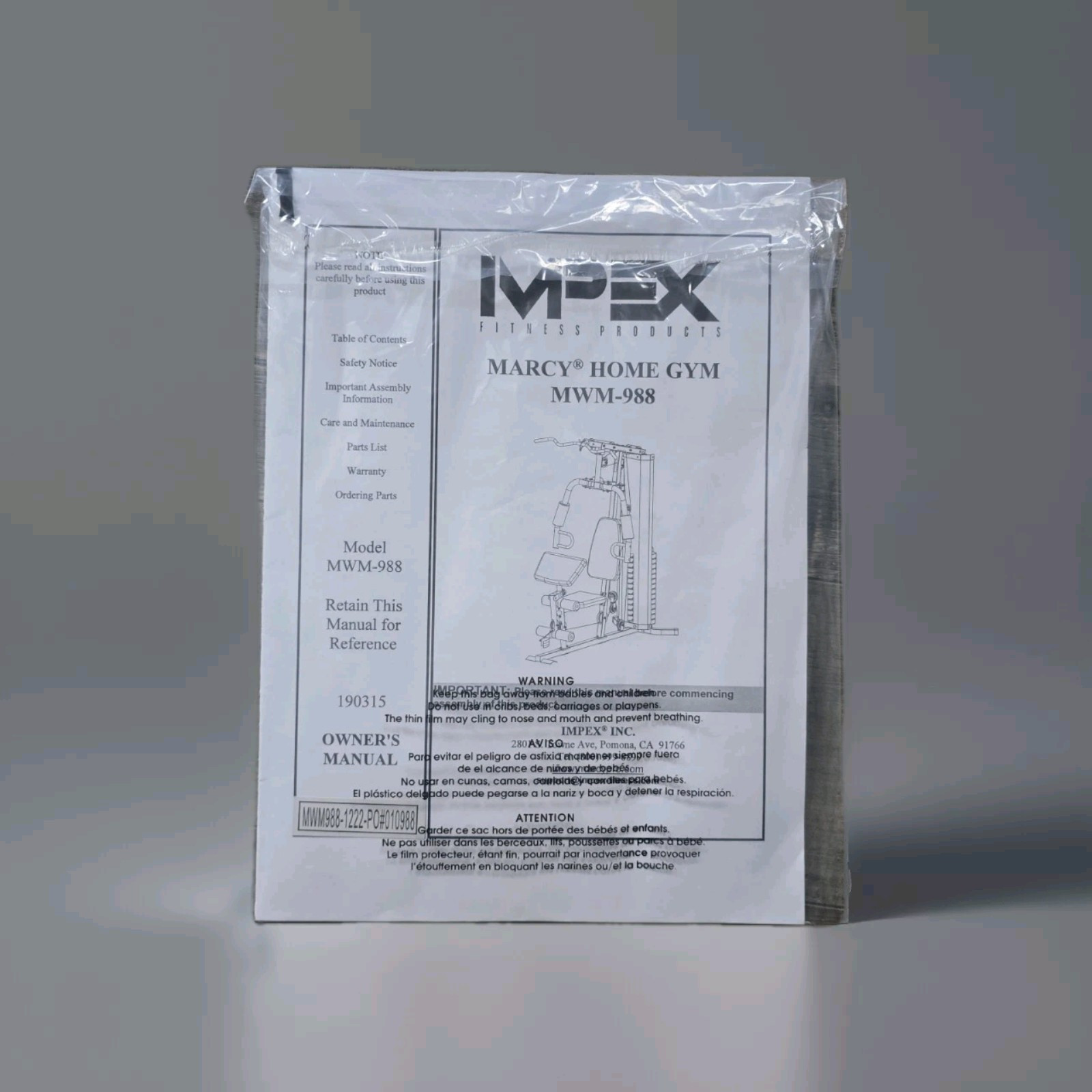 Original - MARCY-  Directons Installation manual-  MWN -988 - Impex Fitness Equi