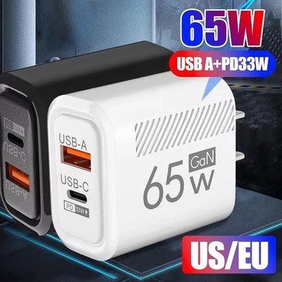 65W GaN Fast Charger USB Type C PD 3.0 Quick Charge Wall Charger iPhone Samsung