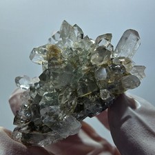 Starburst quartz with hematite, chlorite, and prehnite on matrix from the Streep