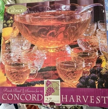 New w Box Everyday GIBSON GLASS Concord Harvest PUNCH BOWL & CUPS Service for 12