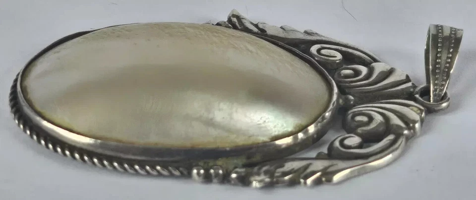 D0526 - Antiker 800er Silber Anhänger - Perlmutt - Jugendstil Antikschmuck - Bild 2 von 4