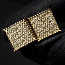 Mens Large Square Yellow Gold Lemonade Canary Yellow Stud Hip Hop Stud Earrings