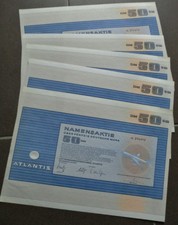 10 x ATLANTIS AG Luftverkehrsunternehmen 1972 (50 DM) - ungelocht ohne Coupons