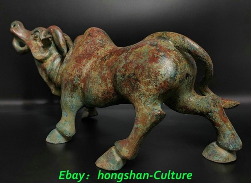 Statua animale 22'' vecchia dinastia guerra bronzo merce fengshui 12 zodiaco bestiame bue toro - Foto 7 di 9