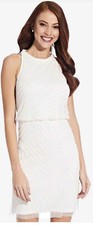 Adrianna Papell Beaded Ivory Blouson Dress Sz 4 Halter Bridal Graduation Prom
