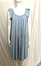 Vintage Blue Nightgown Sz. L Lord Taylor by George Hatab Silky Nylon Lace Sweep