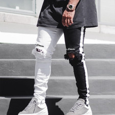 Uomo Jeans Strappati Pantaloni a Contrasto Casual Streetwear Moda Estiva