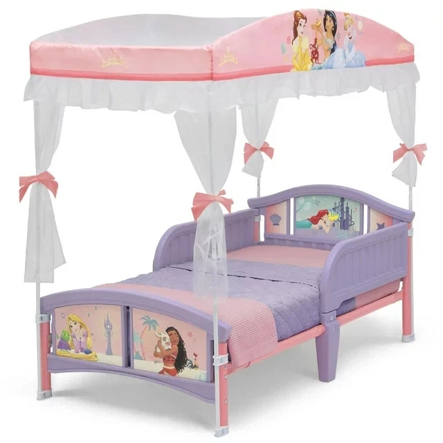 Princess Toddler Canopy Bed Ariel Moana Belle Pink Girls Cute Bedroom Furniture - Image 2 of 4