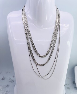 Henri Bendel Silver Tone multilayer Metal Chain Lone Necklace 40