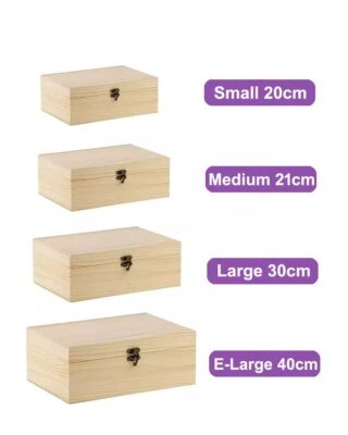 HOMION Natural Finish Wooden Storage Box DIY Keepsake Crate With Hinged Lid And Locking
