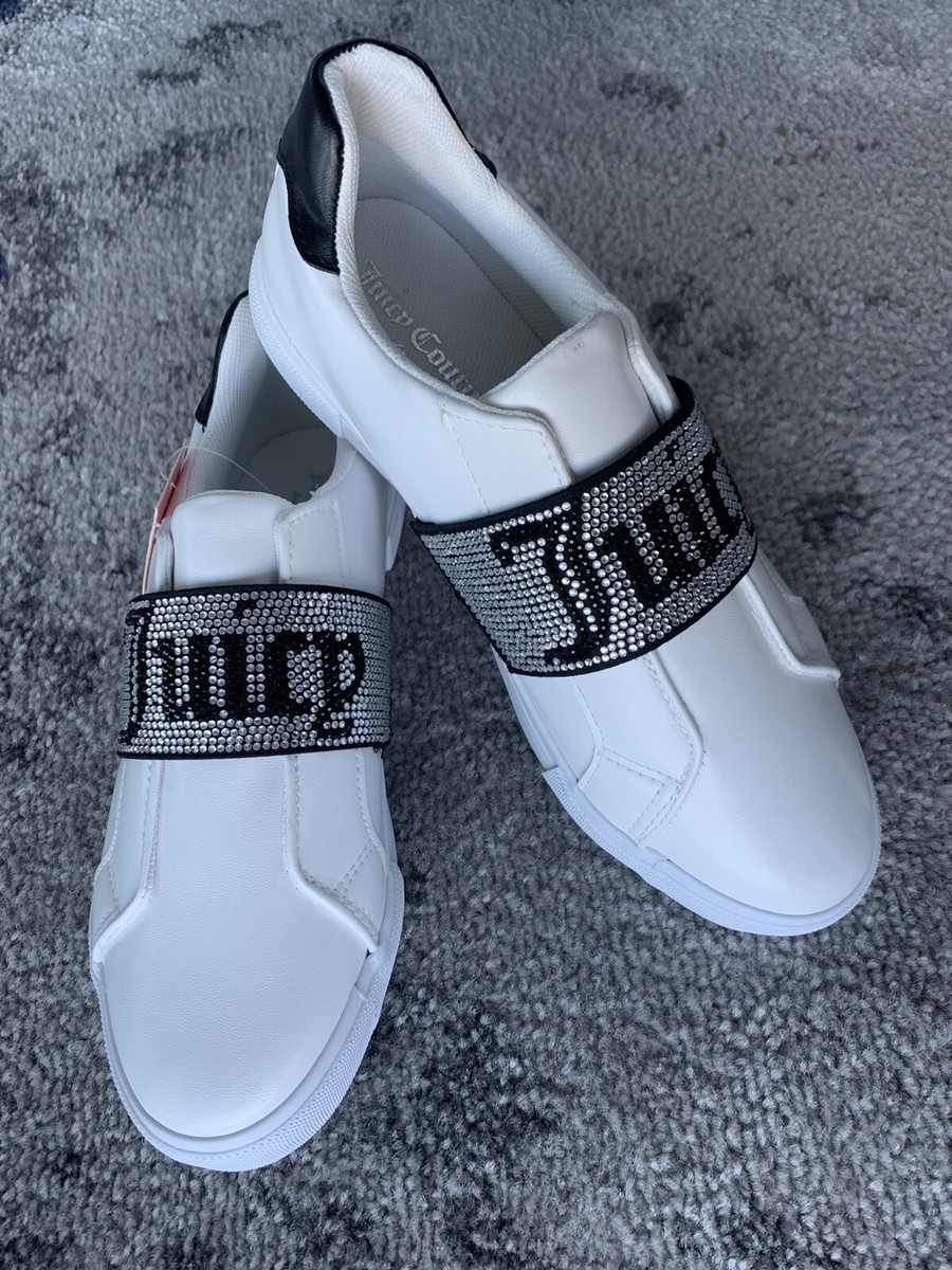 NEW Juicy Couture rhinestone slip on sneakers 7.5 white leather