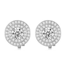 Gold/Silver Cubic Zirconia Clip on Earrings for Women Round Crystal Clip Earr...