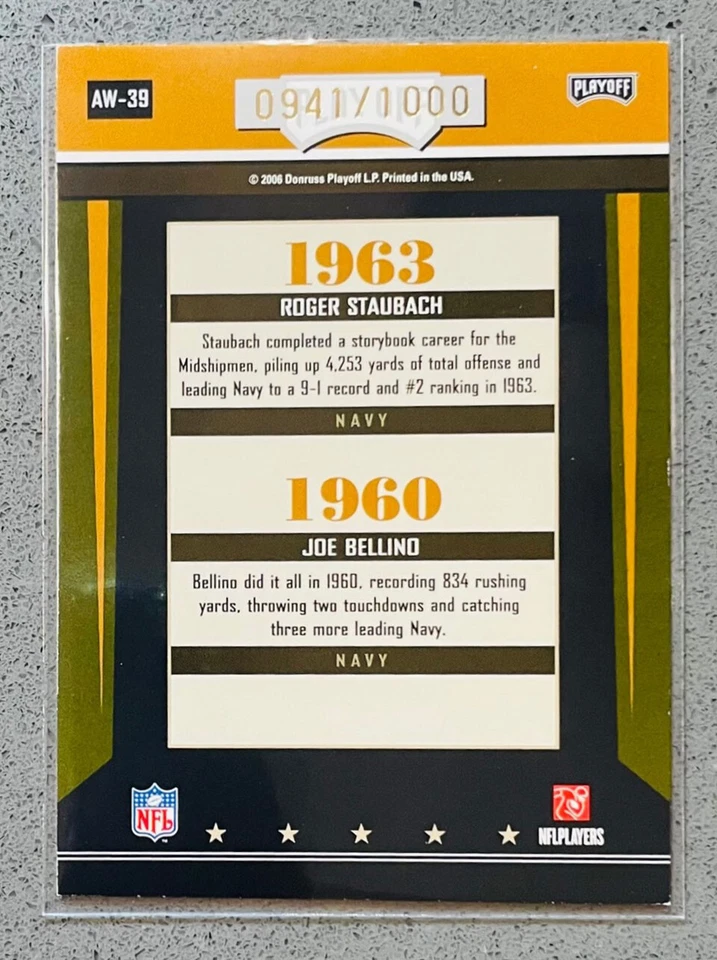 2006 Contenders Playoff AW-39 Roger Staubach Joe Bellino /1000 Timeless Tributes - Image 2 of 2