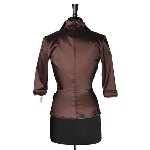 Tadashi Collection Brown Taffeta V-Neck Ruched Evening Formal Blouse Womens 4 - Picture 2 of 10