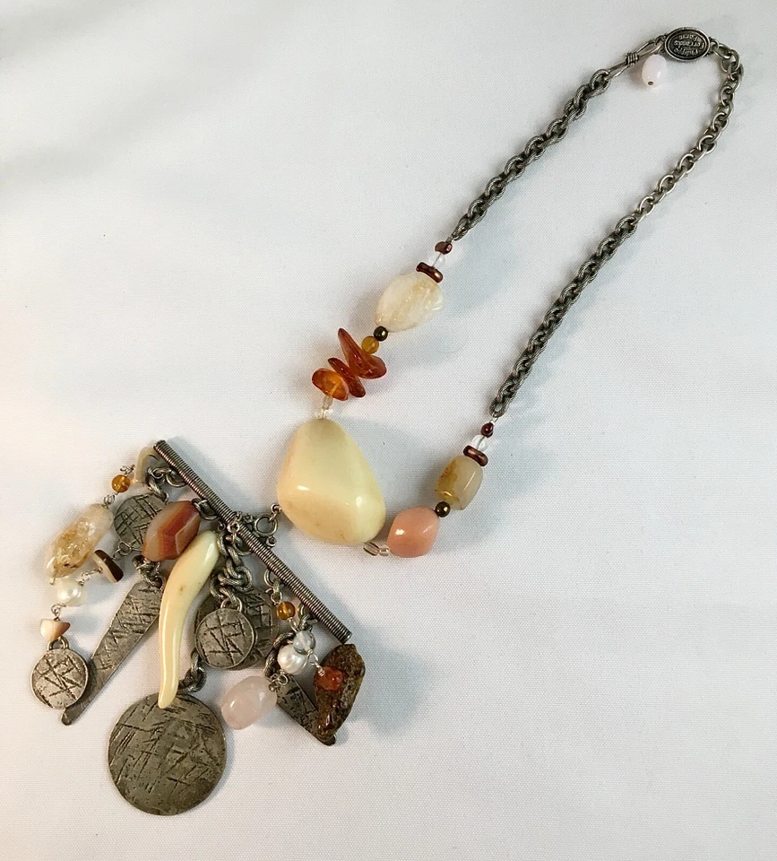 Designer Signed Philippe Ferrandis Paris Boho Multi-Charm Multi Bead Necklace - Image 2 of 4