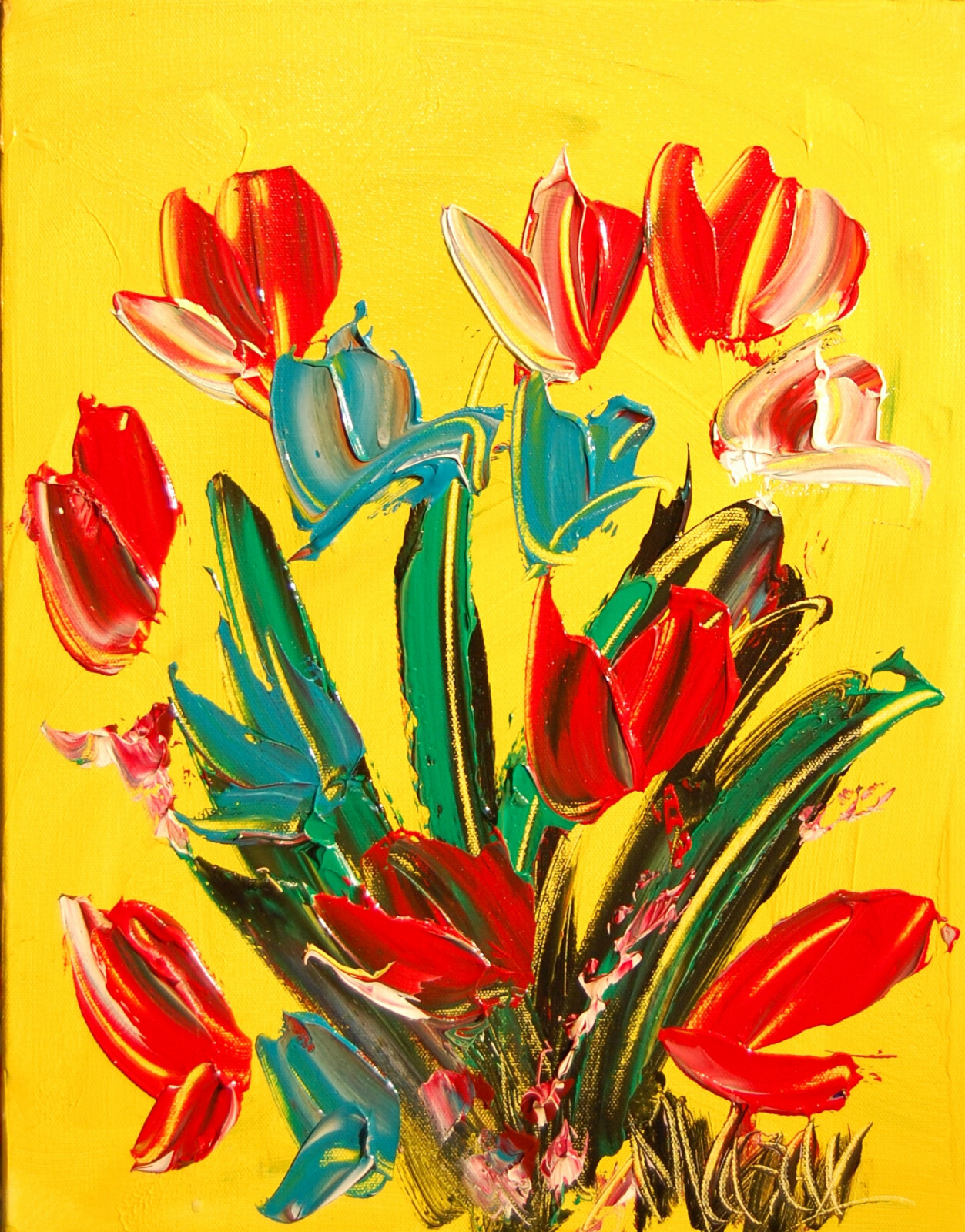 RED TULIPS  ARTWORK ART canvas painting  Original Oil Painting CANVAS NRt34