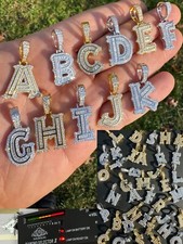 Moissanite Gothic Small Initial Letter 925 Silver / Gold Pendant Iced Necklace