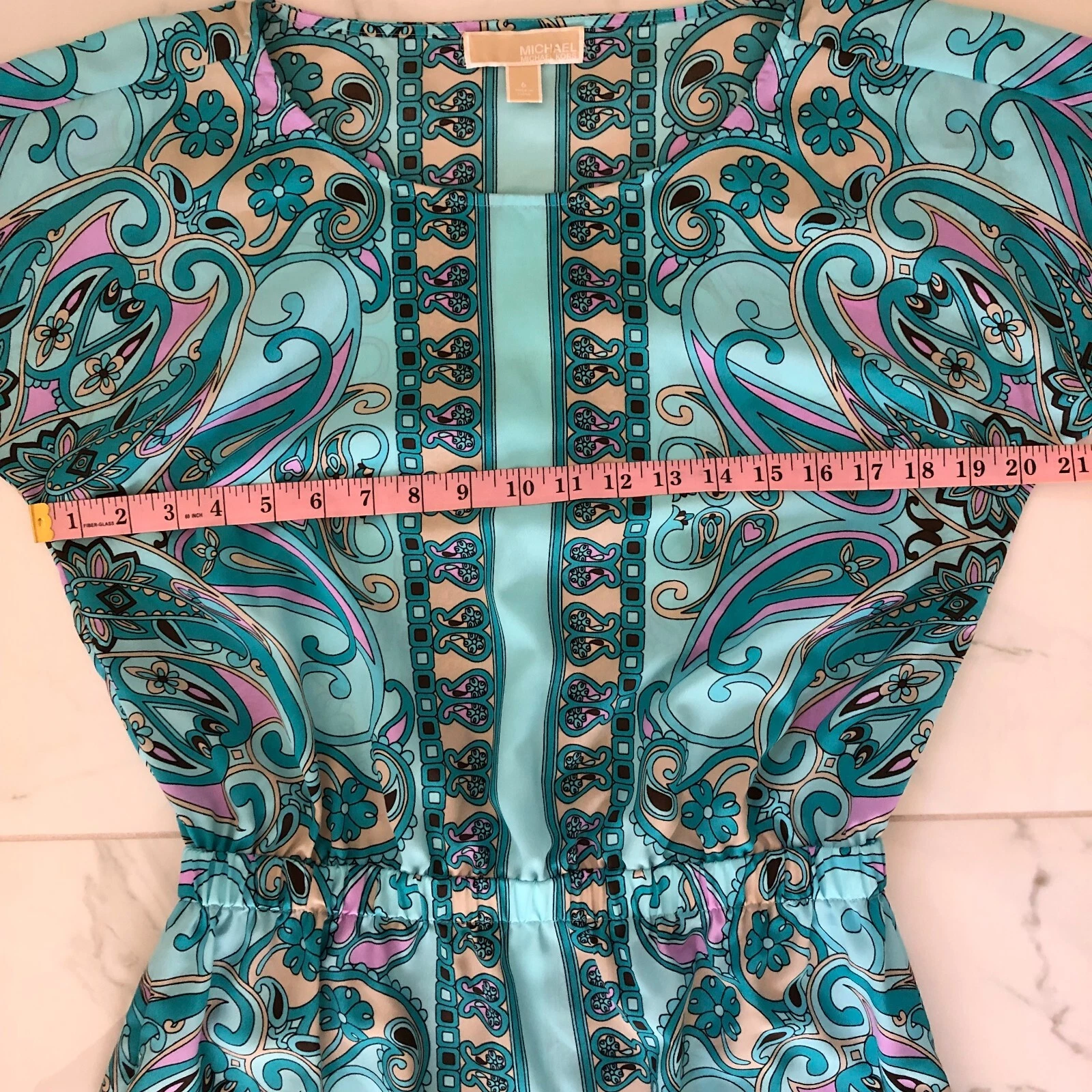 Abito Michael Kors MK da donna blu turchese floreale paisley taglia 6 elastico vita