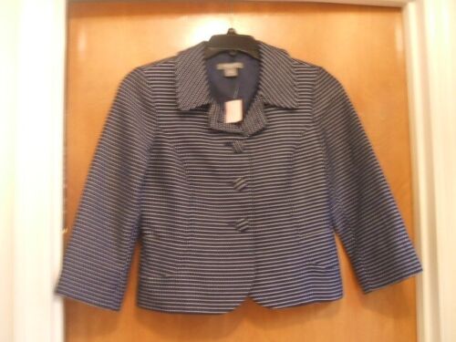 Chaqueta Blazer Ann Taylor Azul Marino Blanco Lunares Nueva con Etiquetas 6P 6 Petite Peplum Back - Imagen 3 de 15