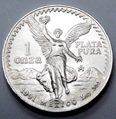 1991 UNC/MS 1 Oz 999 SILVER MEXICO Libertad Pura Plata Type 1