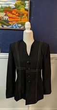 VTG Renlyn New York Black Exposed Stitching Button Blazer Jacket Sz 6 Small S