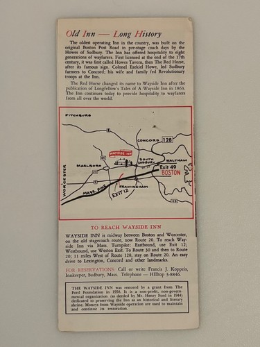 Vintage Brochure Longfellow’s Wayside Inn South Sudbury Massachusetts - Picture 2 of 3