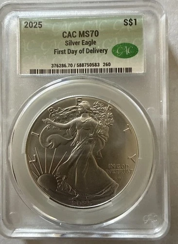 2025 $1 AMERICAN SILVER EAGLE CAC MS70 (FIRST DAY OF DELIVERY)