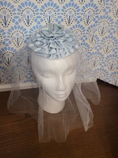 New Vintage Baby Blue Birdcage Hat Netted Veil Elegant