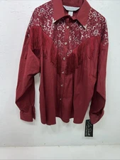 New Women’s Lila Smitty Burgundy Western Show Shirt With Fringe XL #332 UU-14