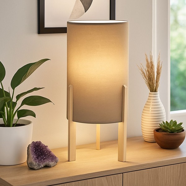 Tischlampe Tischleuchte Wohnzimmerlampe 1 Flammig Beistellleuchte Holz H 40 Cm-image